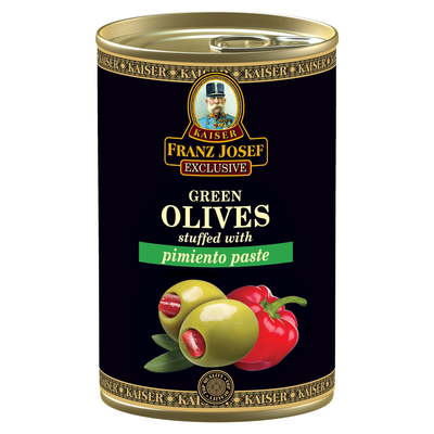 Zelené olivy plněné paprikovou pastou ve slaném nálevu 300g